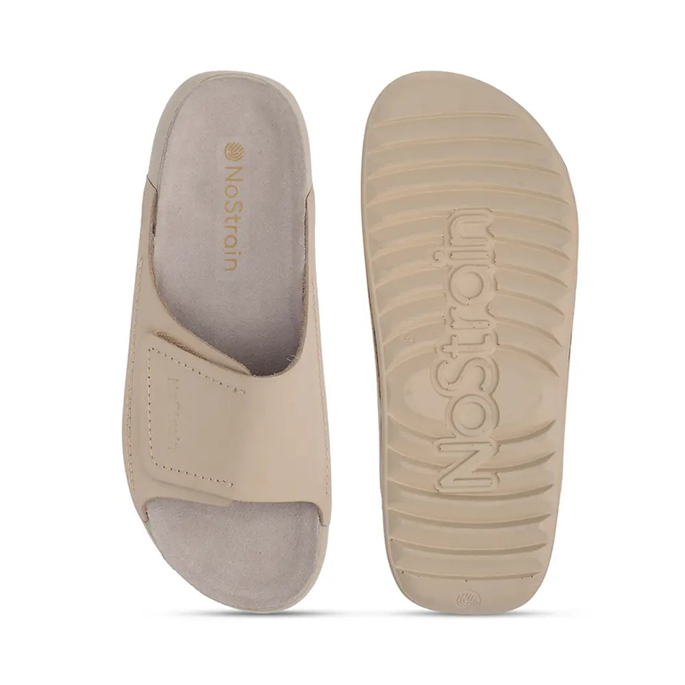 Broad Strap Leather Sandals for women in Beige - LS32