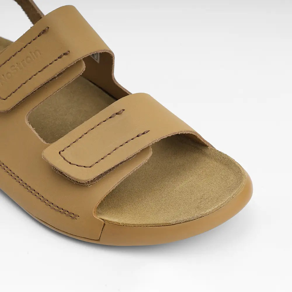 Premium camel brown leather sandals for women featuring comfortable PU soles by NoStrain.