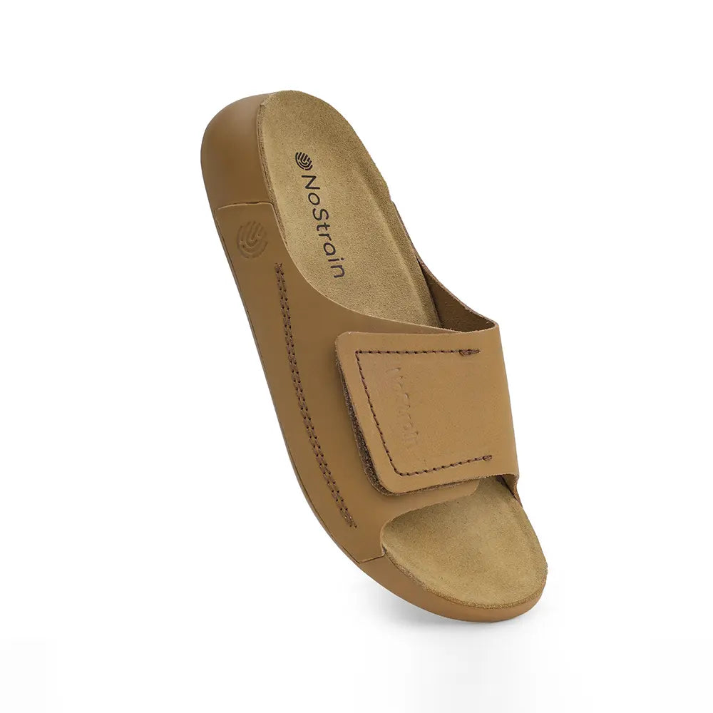 Broad Strap Leather Sliders for men in Camel color - LS09