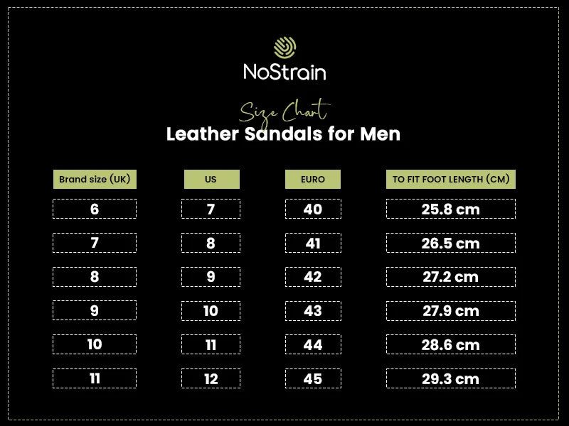 Men Luxury Leather Sandals Size Chart