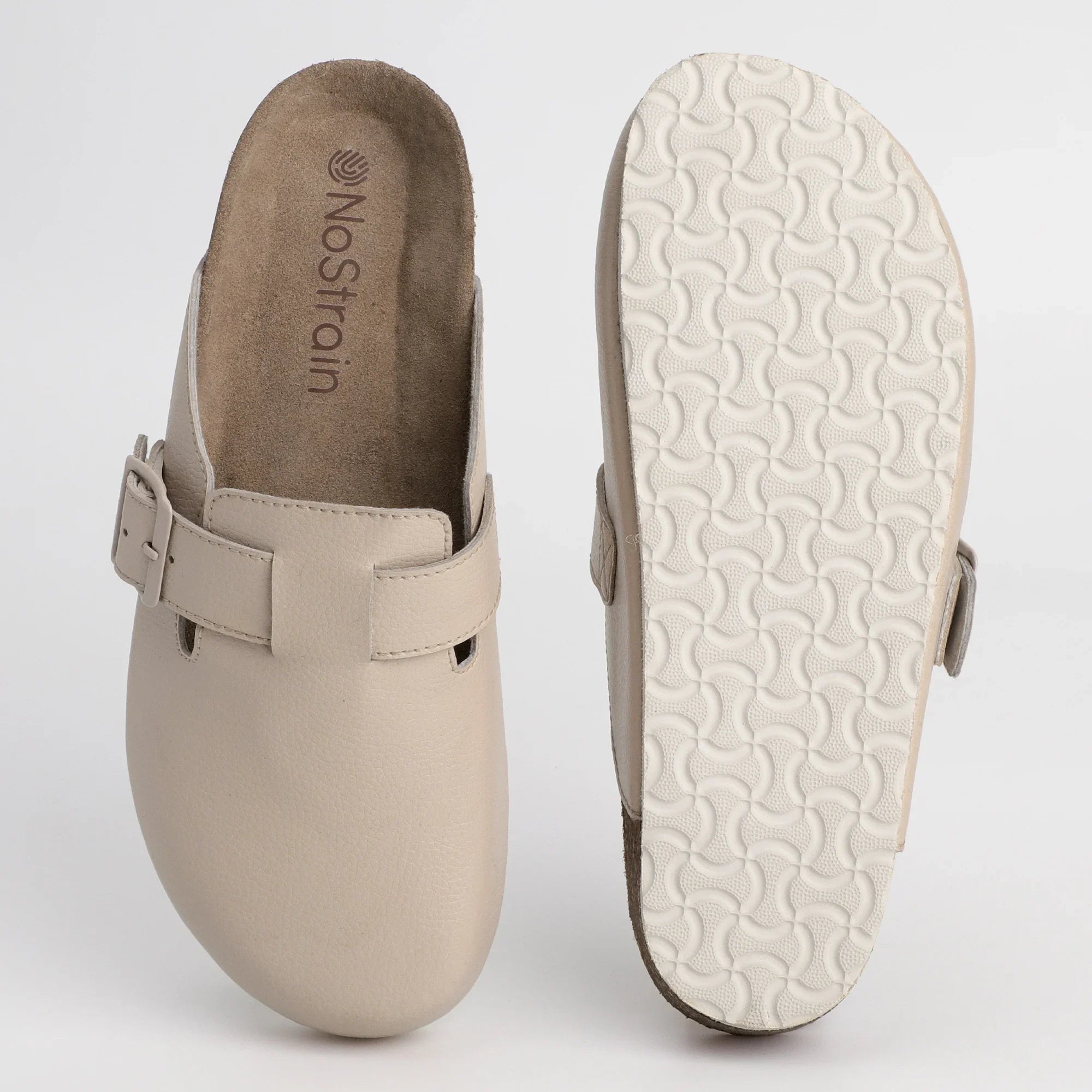 Beige mule shoes for ladies with cork sole
