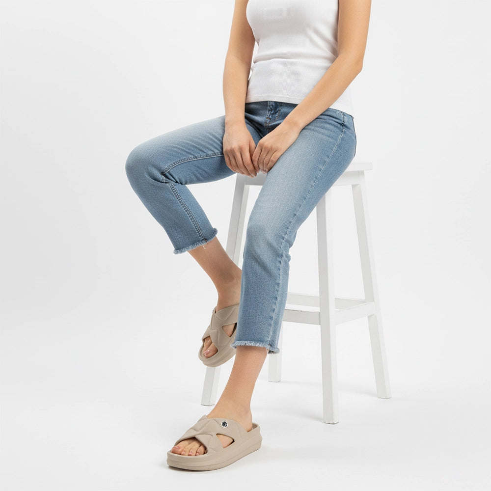 Comfortable slip-on sandals for women by NoStrain with soft cushioned soles.