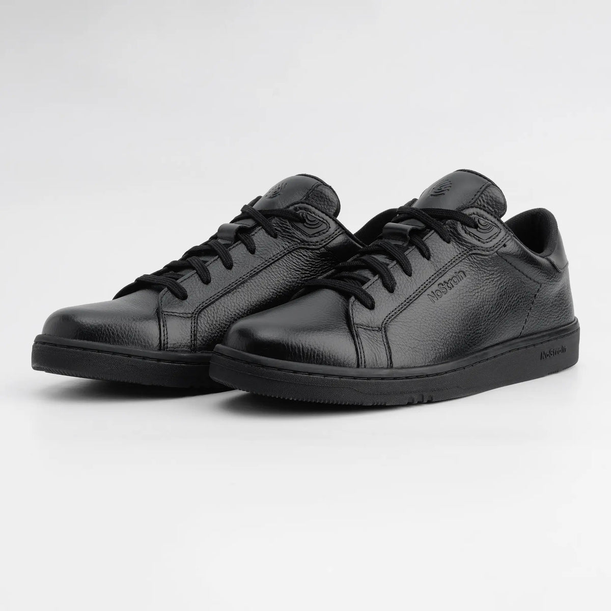 NoStrain NOIR Men All-Black Leather Sneakers | Formal-Lace-Up Shoes | Low-Top Genuine-Look Leather Sneakers | Black