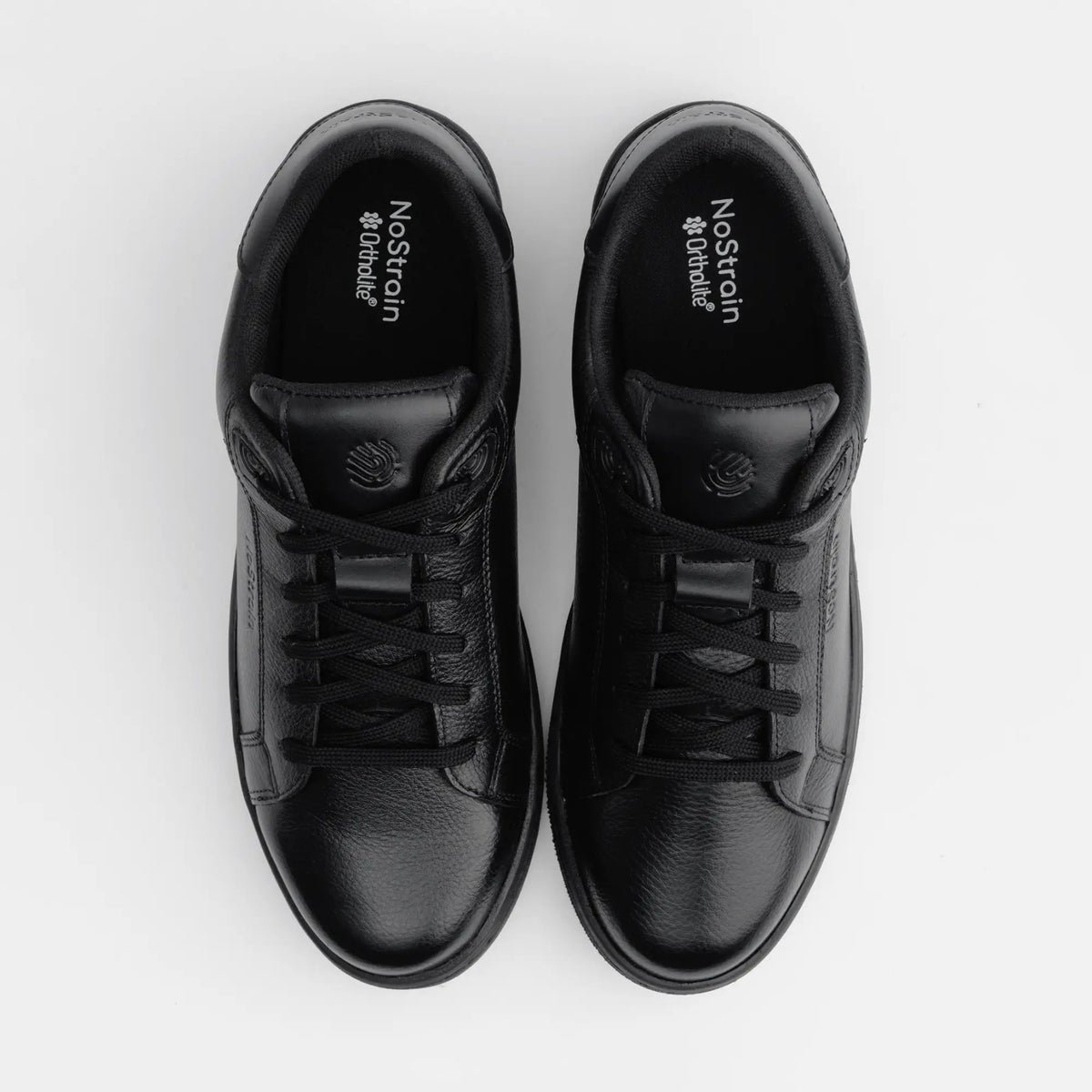 NoStrain NOIR Men All-Black Leather Sneakers | Formal-Lace-Up Shoes | Low-Top Genuine-Look Leather Sneakers | Black