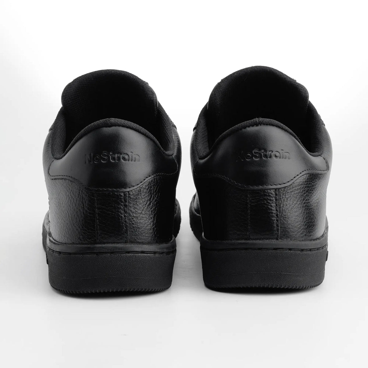 NoStrain NOIR Men All-Black Leather Sneakers | Formal-Lace-Up Shoes | Low-Top Genuine-Look Leather Sneakers | Black