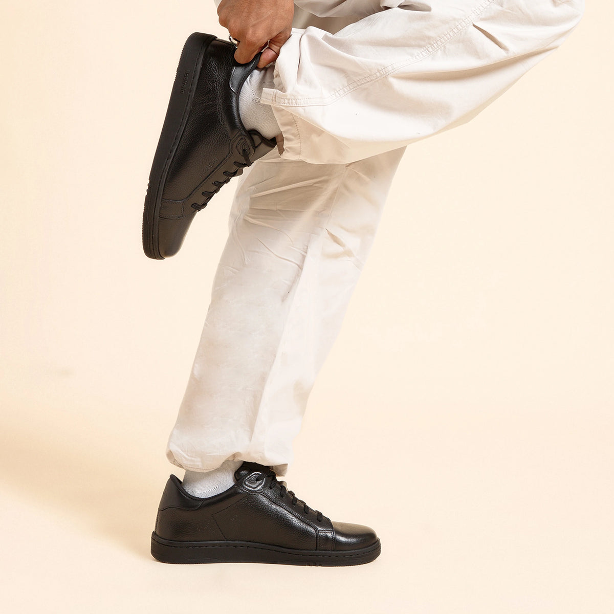 NoStrain NOIR Men All-Black Leather Sneakers | Formal-Lace-Up Shoes | Low-Top Genuine-Look Leather Sneakers | Black
