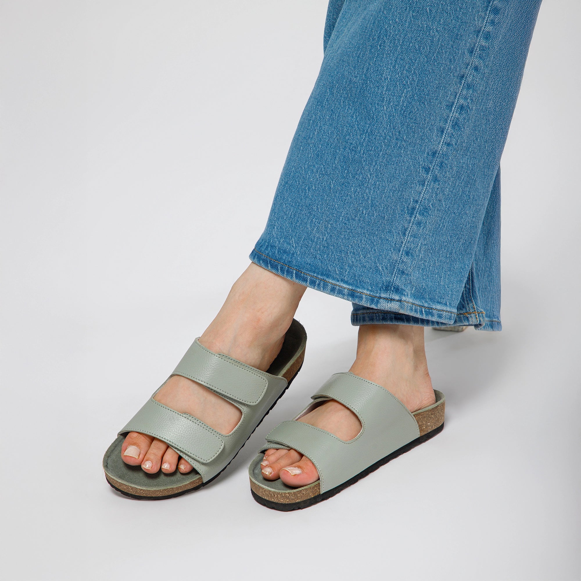 sage-green cork sandals for women
