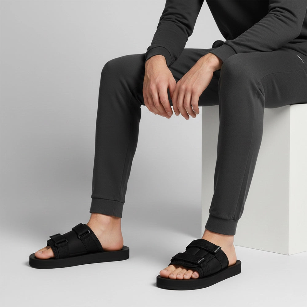 NoStrain adjustable walking sandals with double hook and loop straps for a custom fit.