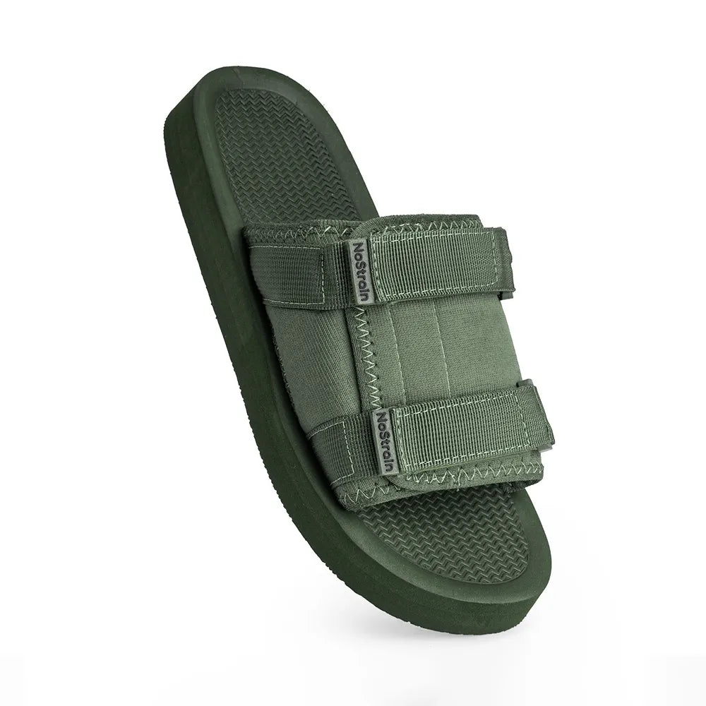 Men’s Olive Green Platform Sandals with Triple Hook & Loop Fit (PS7)