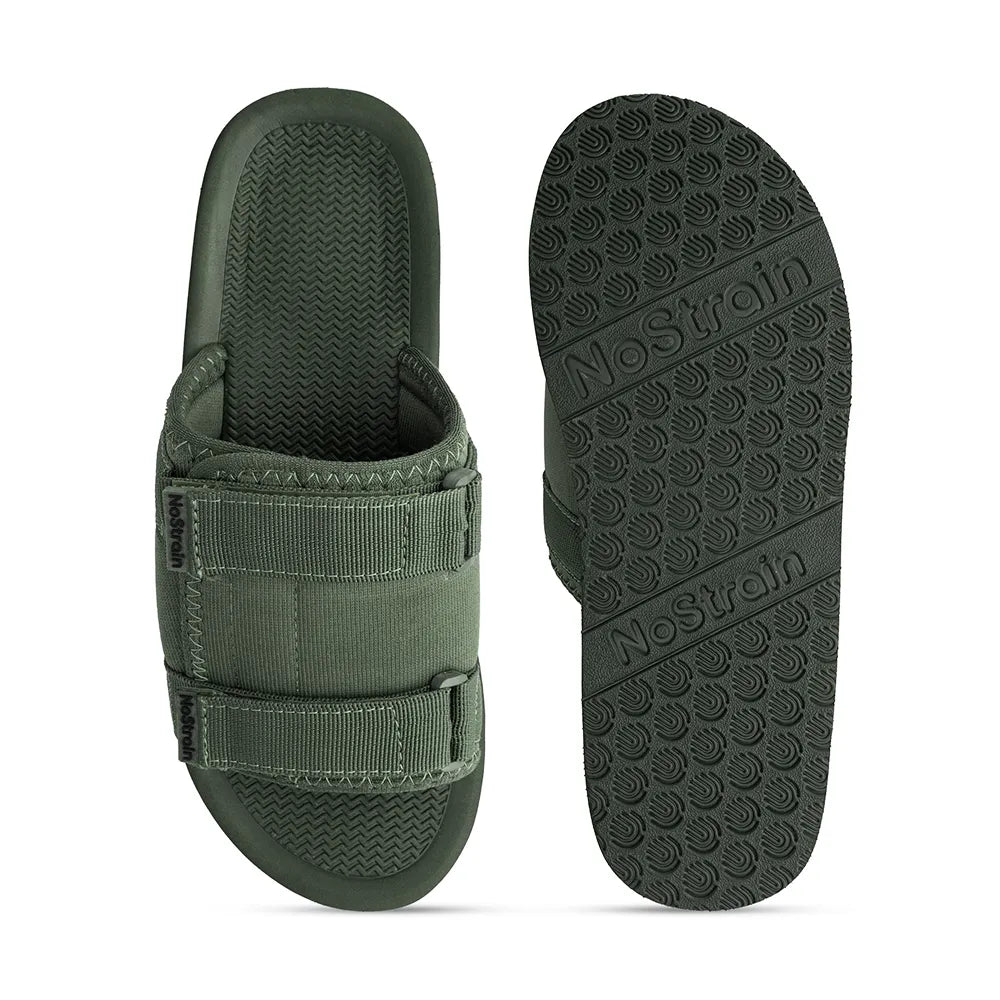 Men’s Olive Green Platform Sandals with Triple Hook & Loop Fit (PS7)