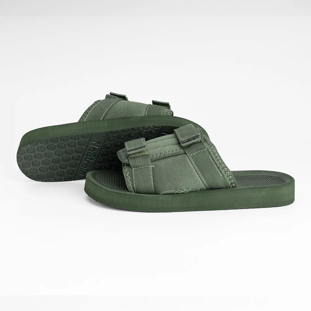 Men’s Olive Green Platform Sandals with Triple Hook & Loop Fit (PS7)