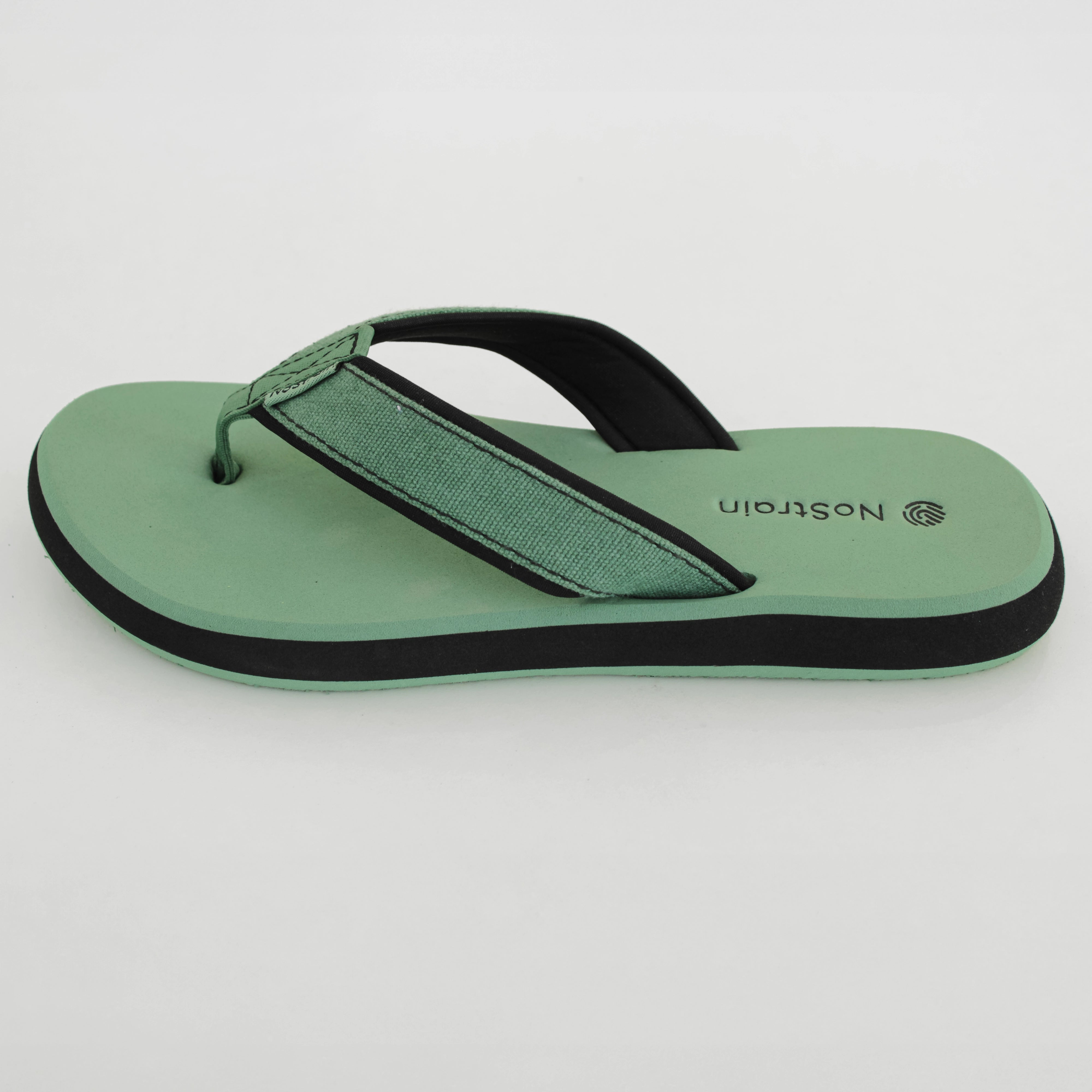 slippers for men in green color, with stitched straps