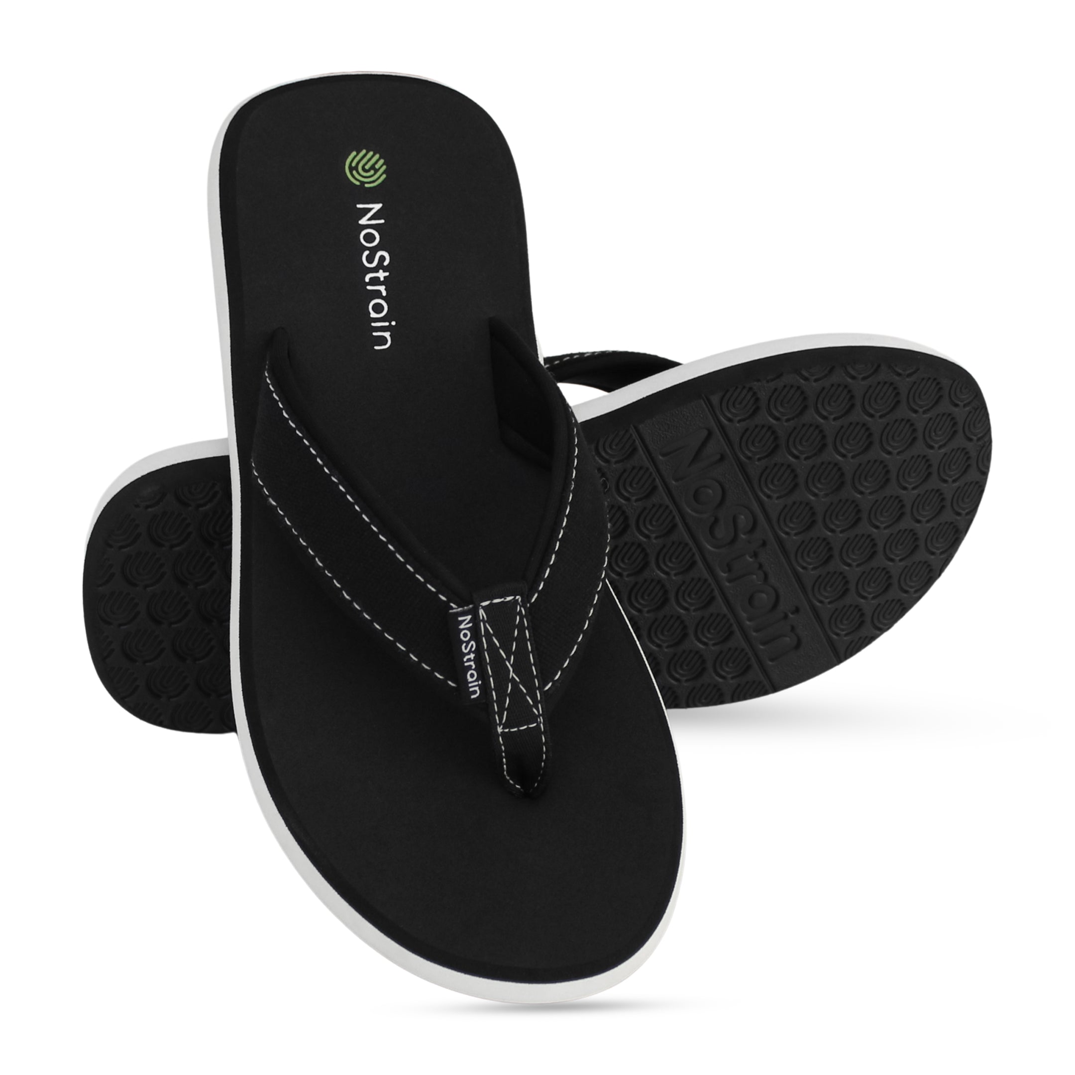 slippers for men in black color, with stitched straps