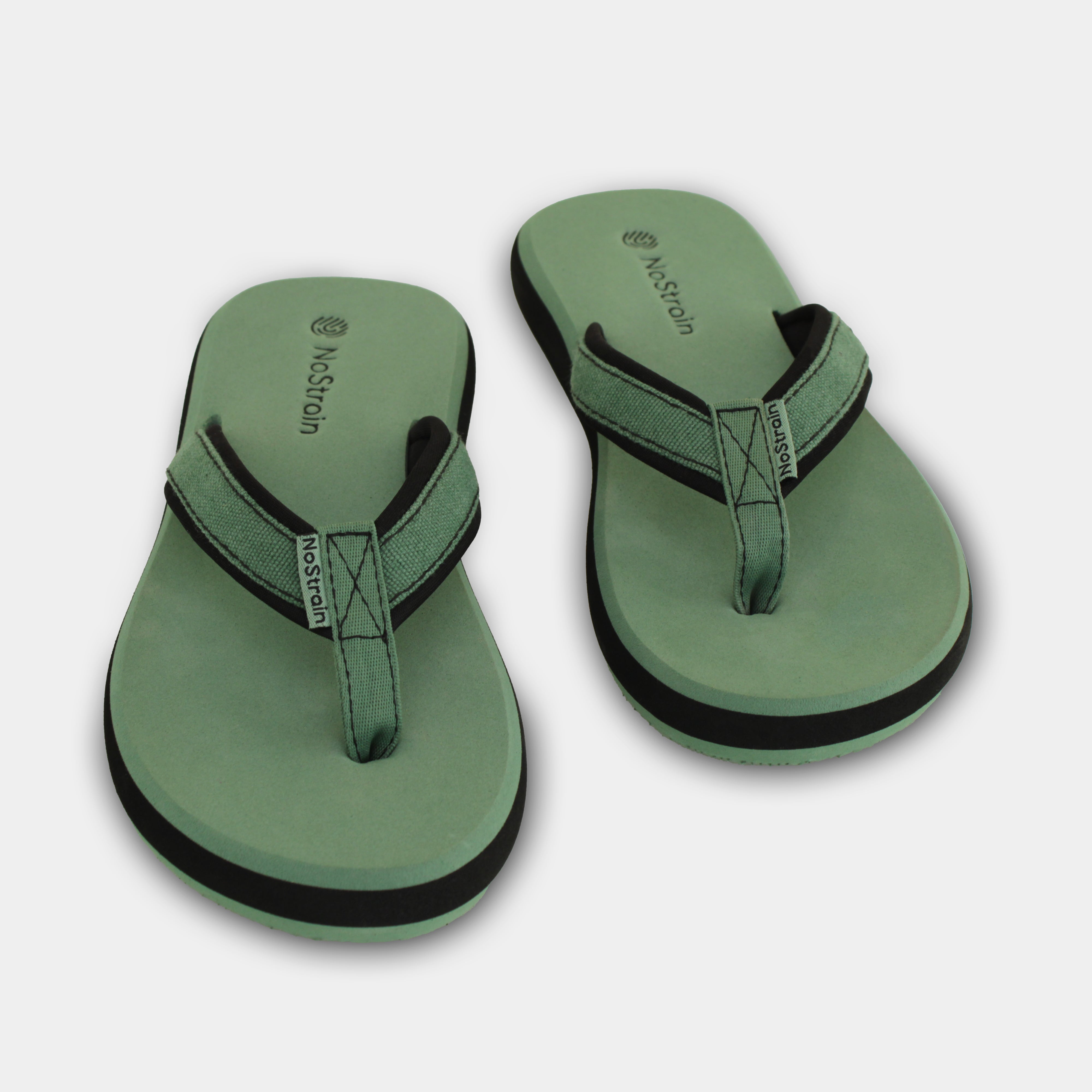 nostrain slippers with stitched straps