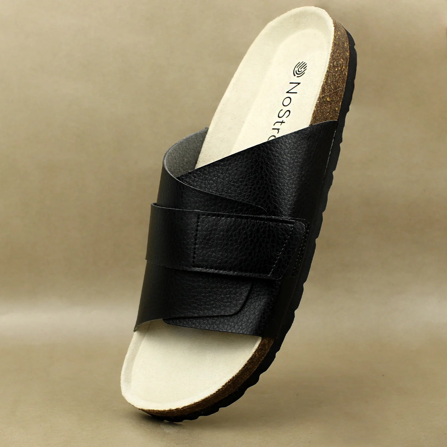 Comfortable black cork sandals for men with soft insole and adjustable straps
