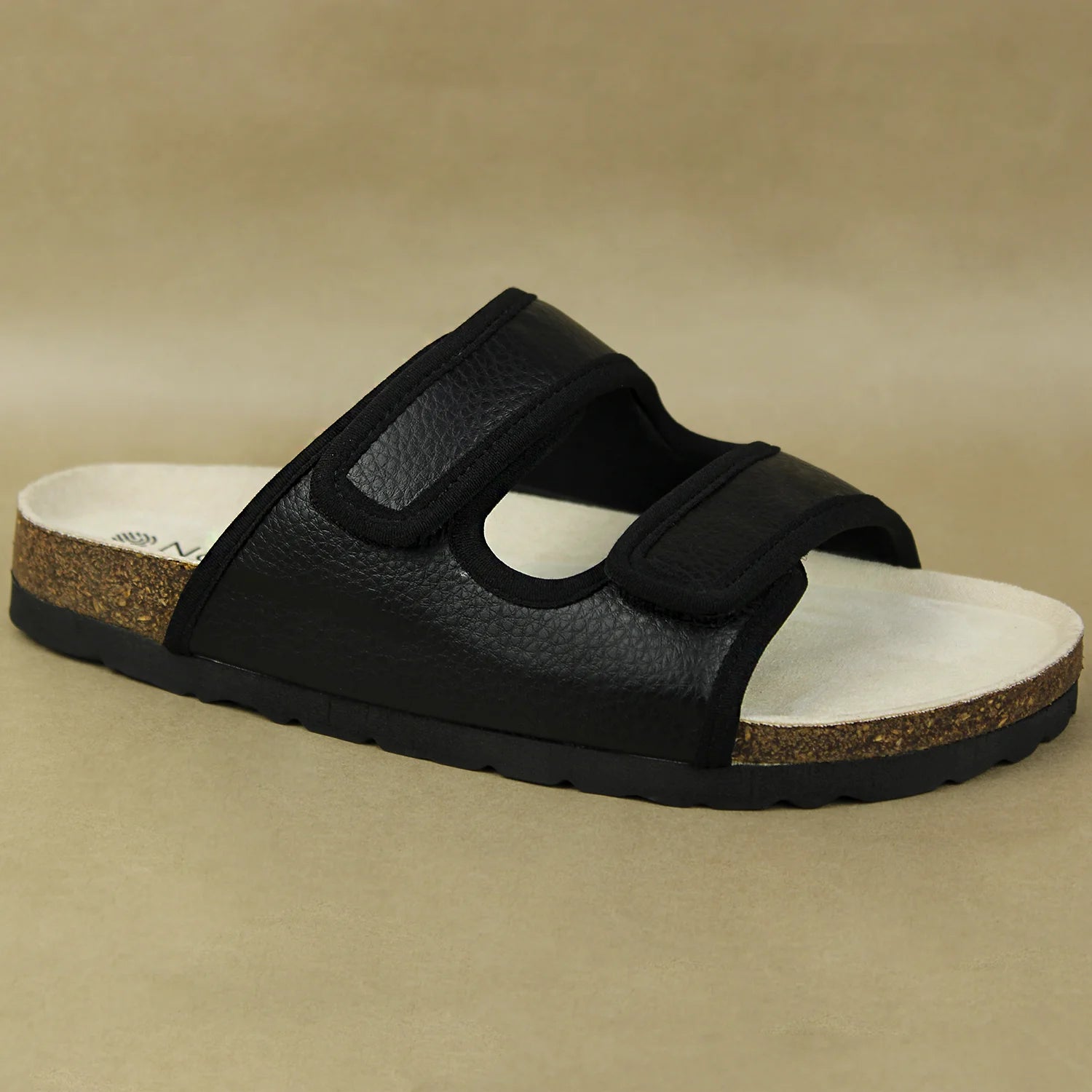 Lightweight black cork sandals with upper vegan leather