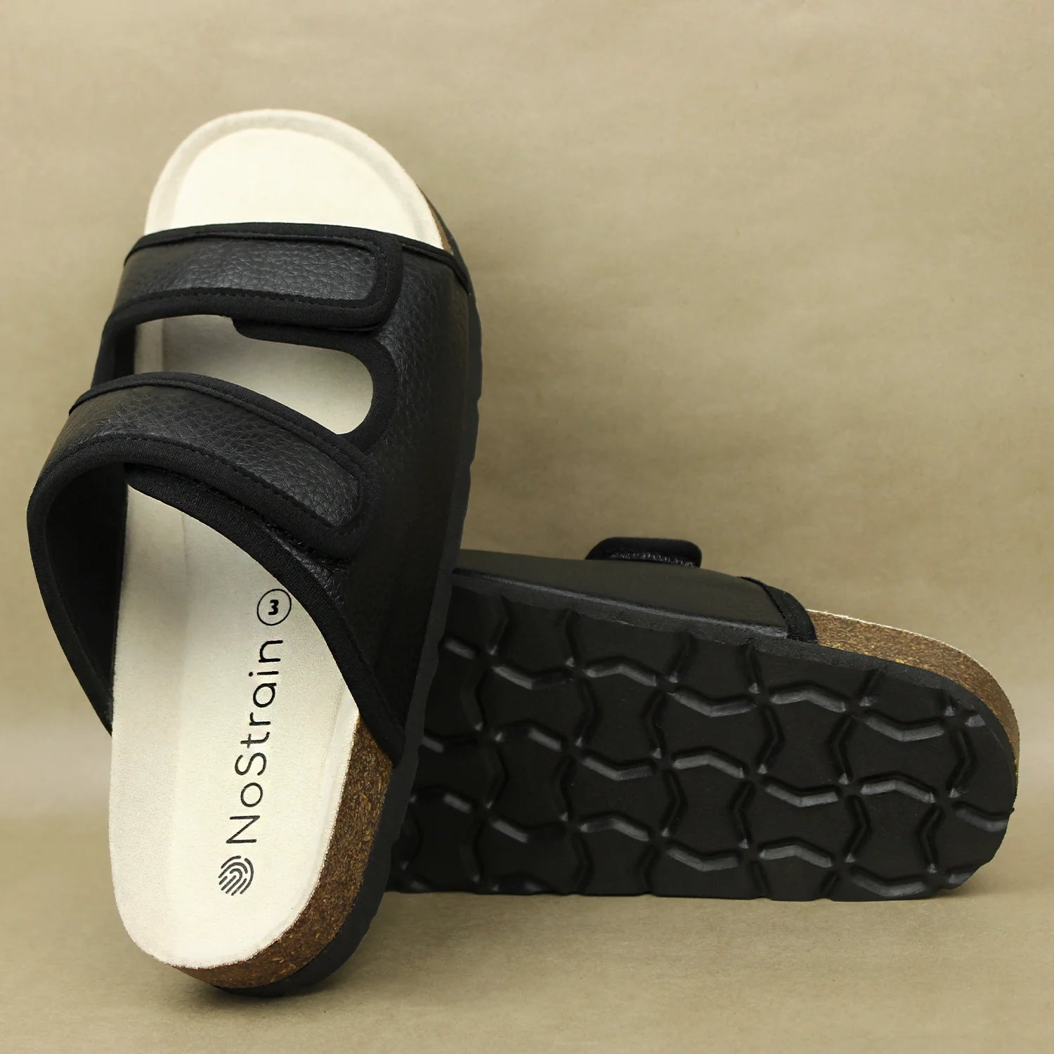 Black cork sandals with 2 cm heel height