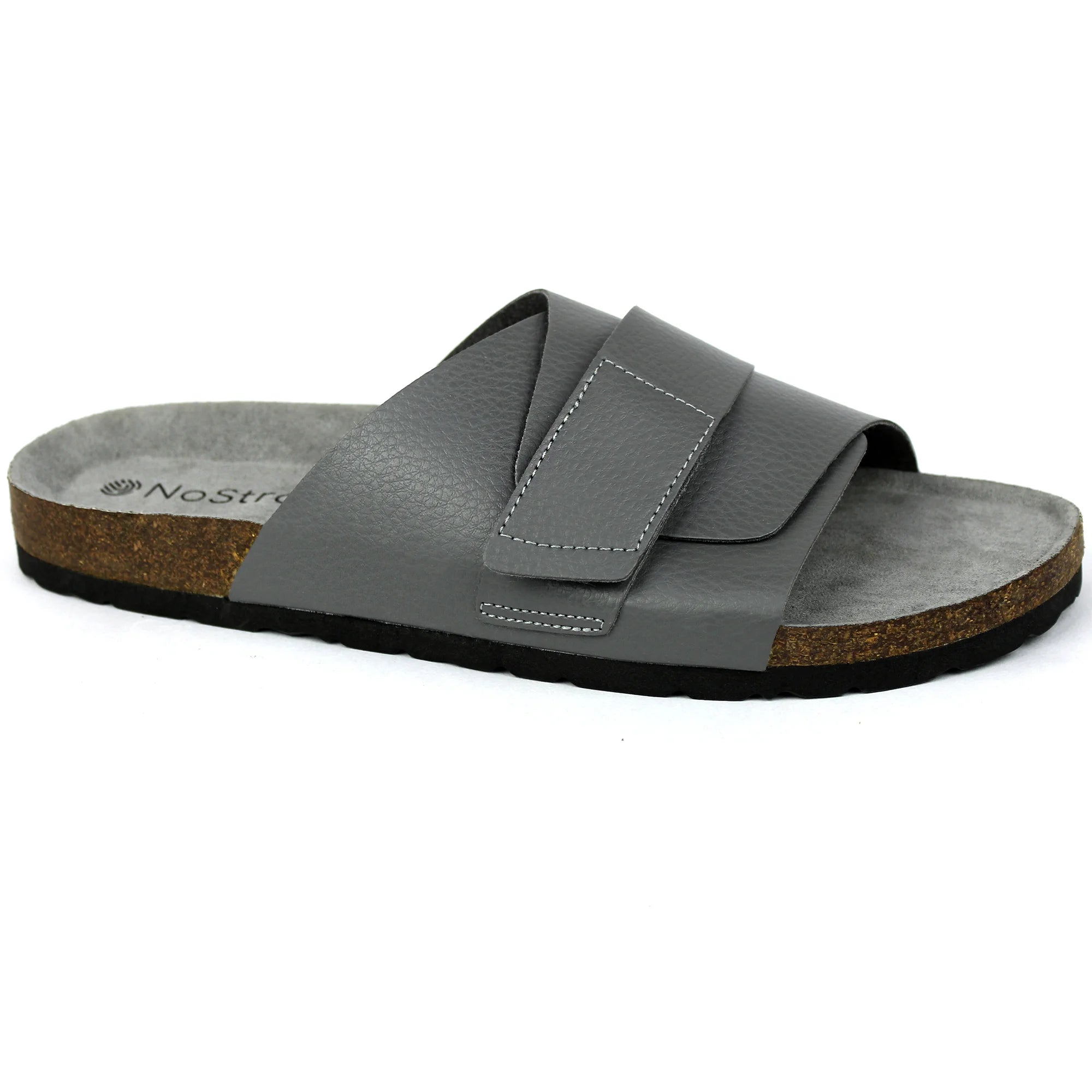 Branded grey cork sandals for daily use premium vegan leather upper