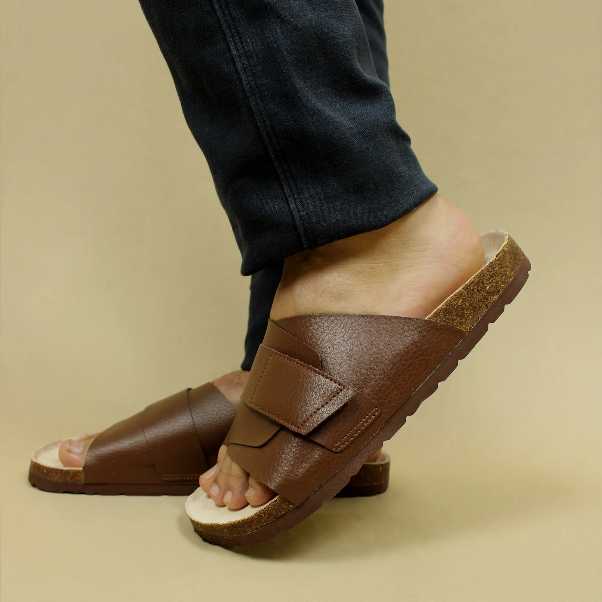 Double Layered Cookie Brown Cork Sandals (Men)