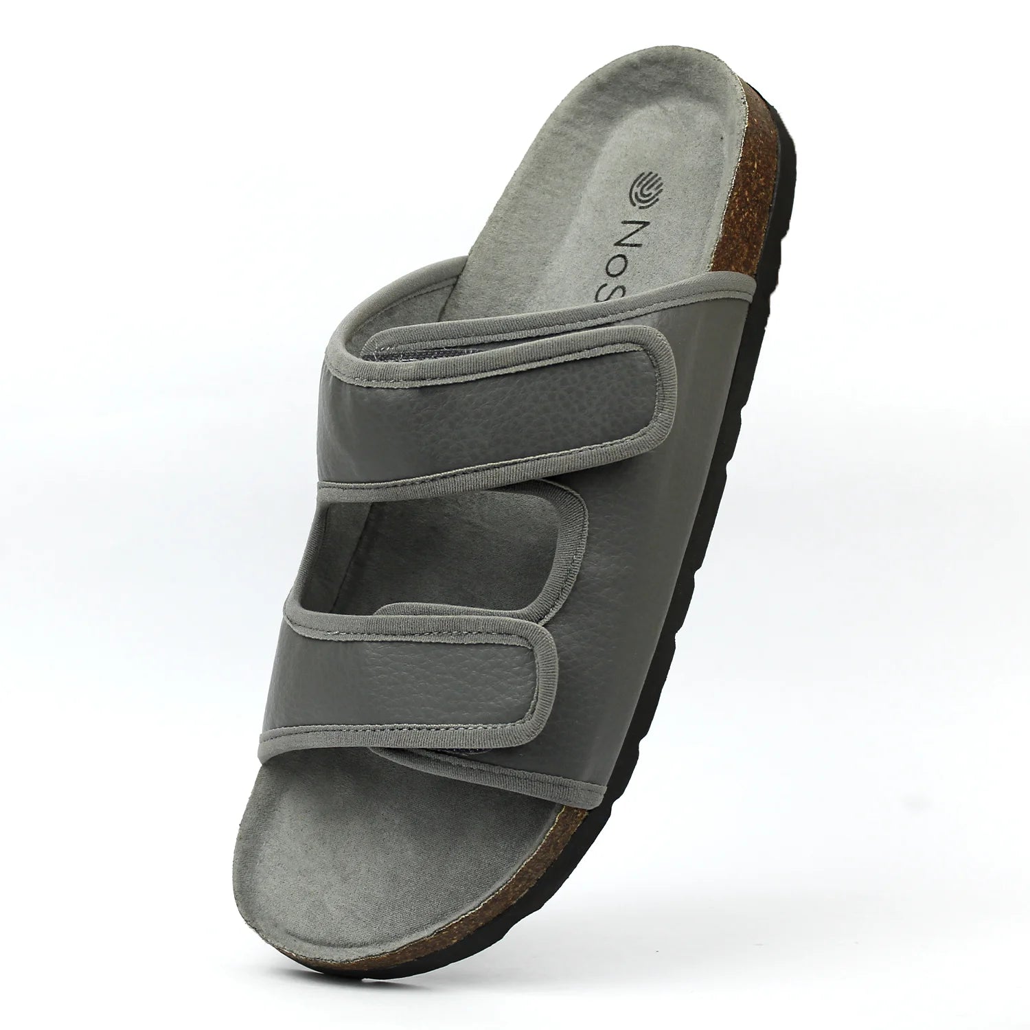 Cloudy Grey with these men's cork sandals, offering supreme comfort and a touch of sophistication