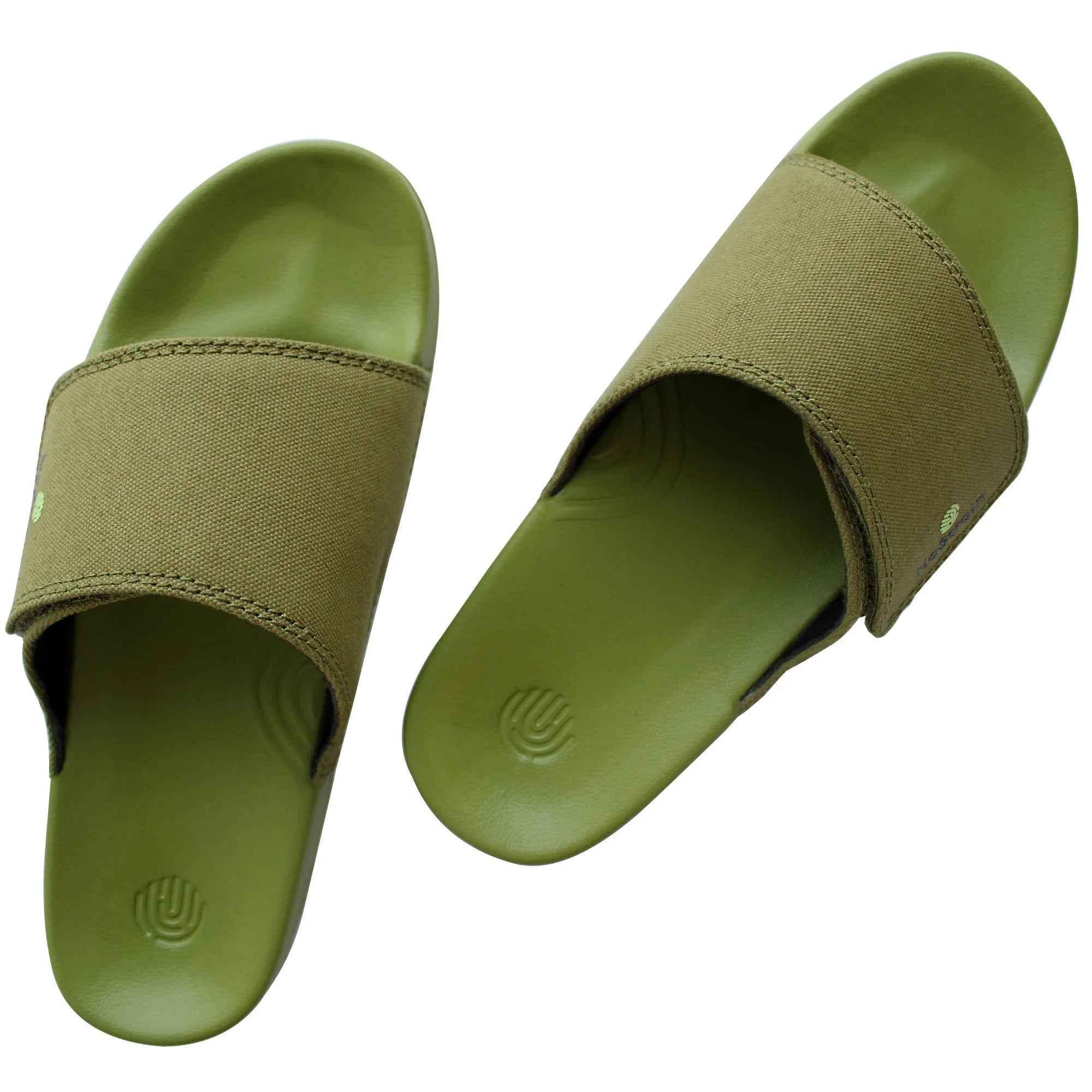 Men's slides in a stylish olive green canvas, ideal for everyday wear.