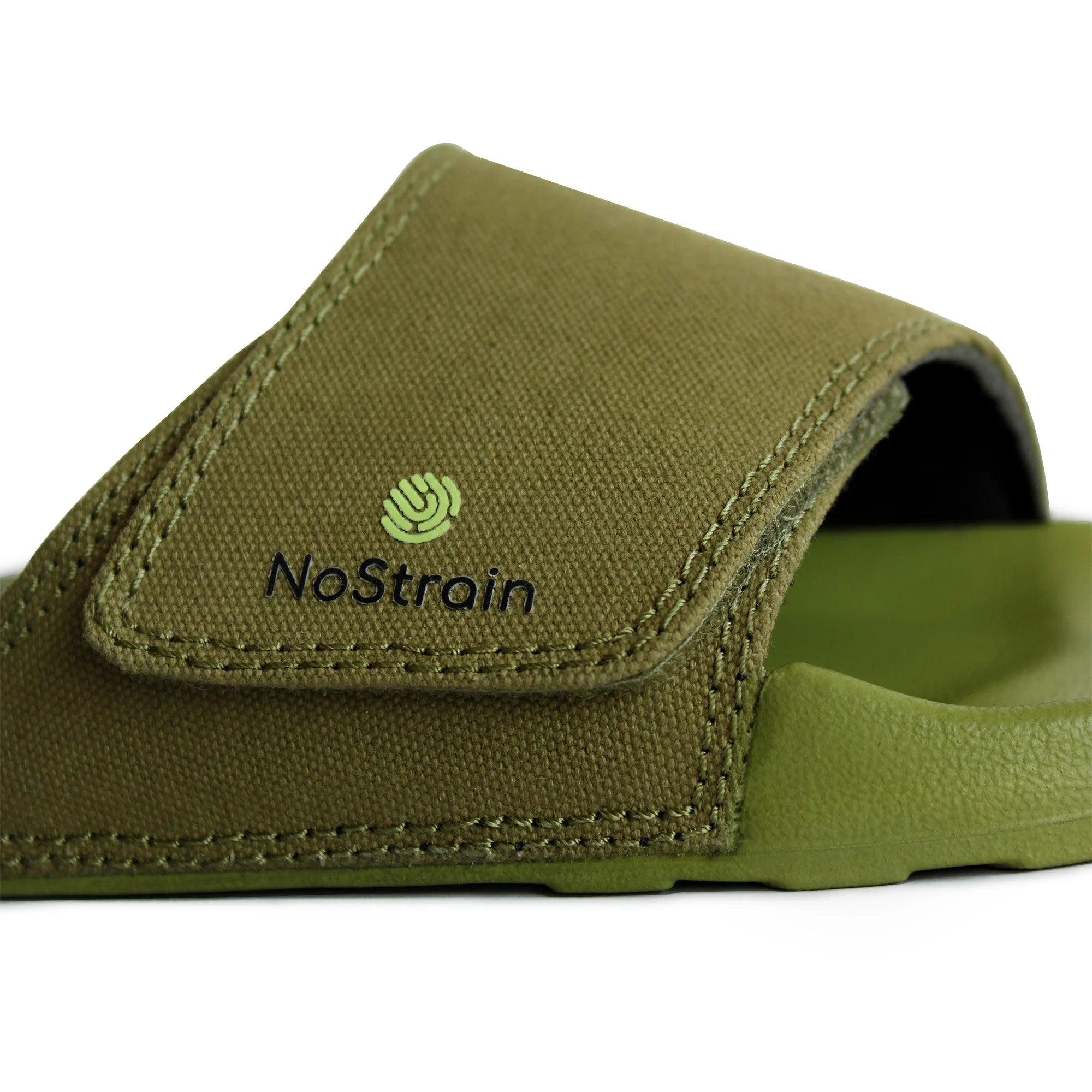 Close-up of Men's Sugar Sliders in olive green canvas