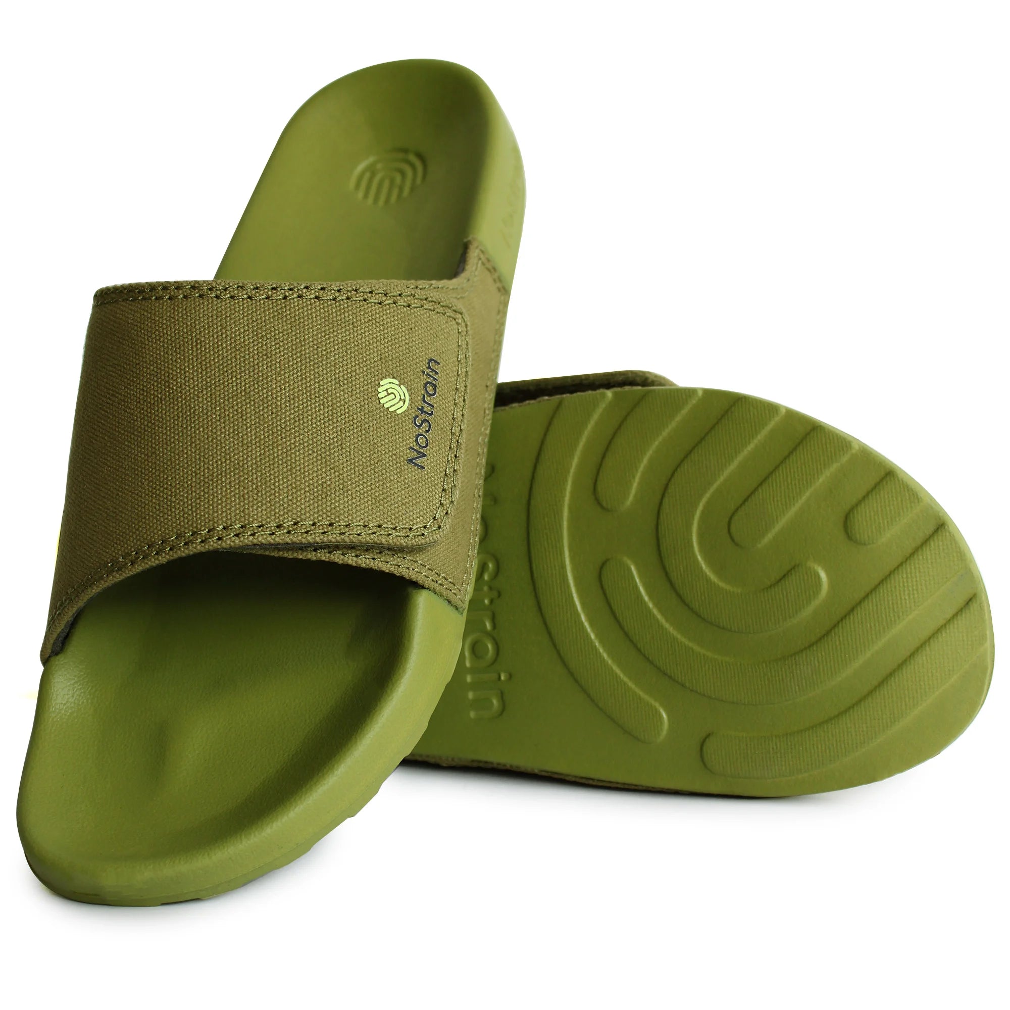 Pair of Men's Sugar Sliders with a comfortable canvas upper in olive green, offering a relaxed look.