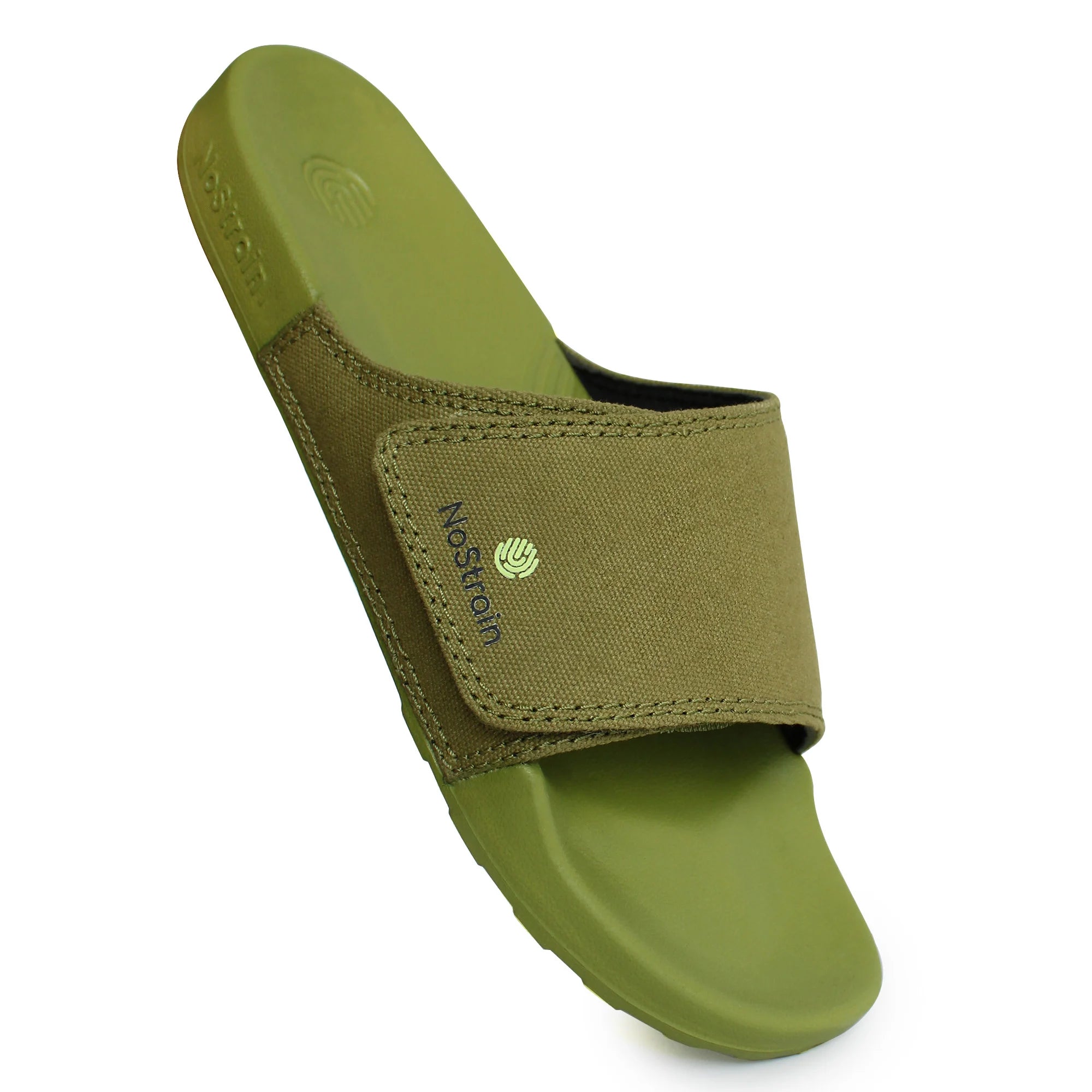 Olive green canvas Sugar Sliders for men, perfect for summer walks or lounging by the pool.