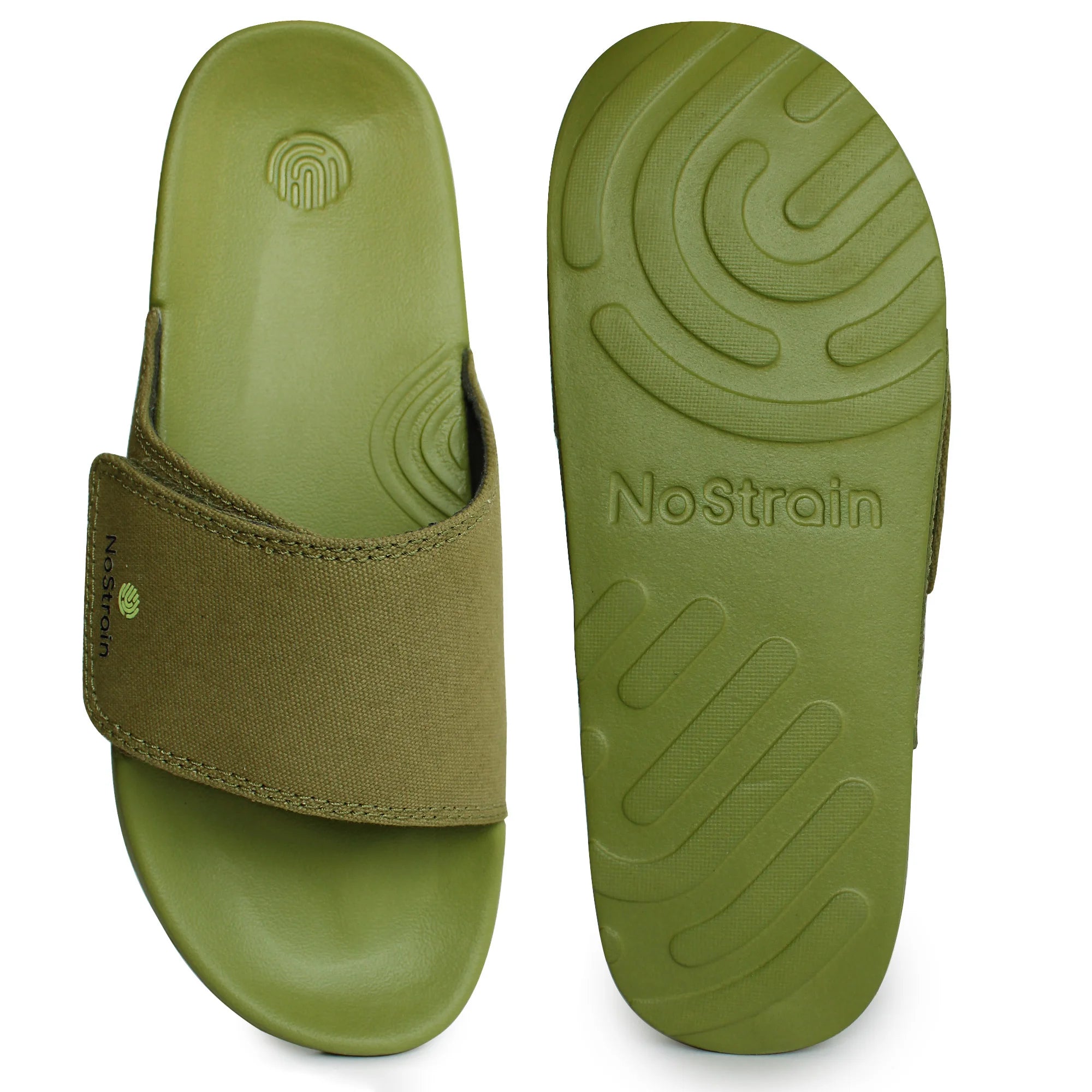 Men's casual sandals in olive green canvas, perfect for pairing with shorts or chinos.