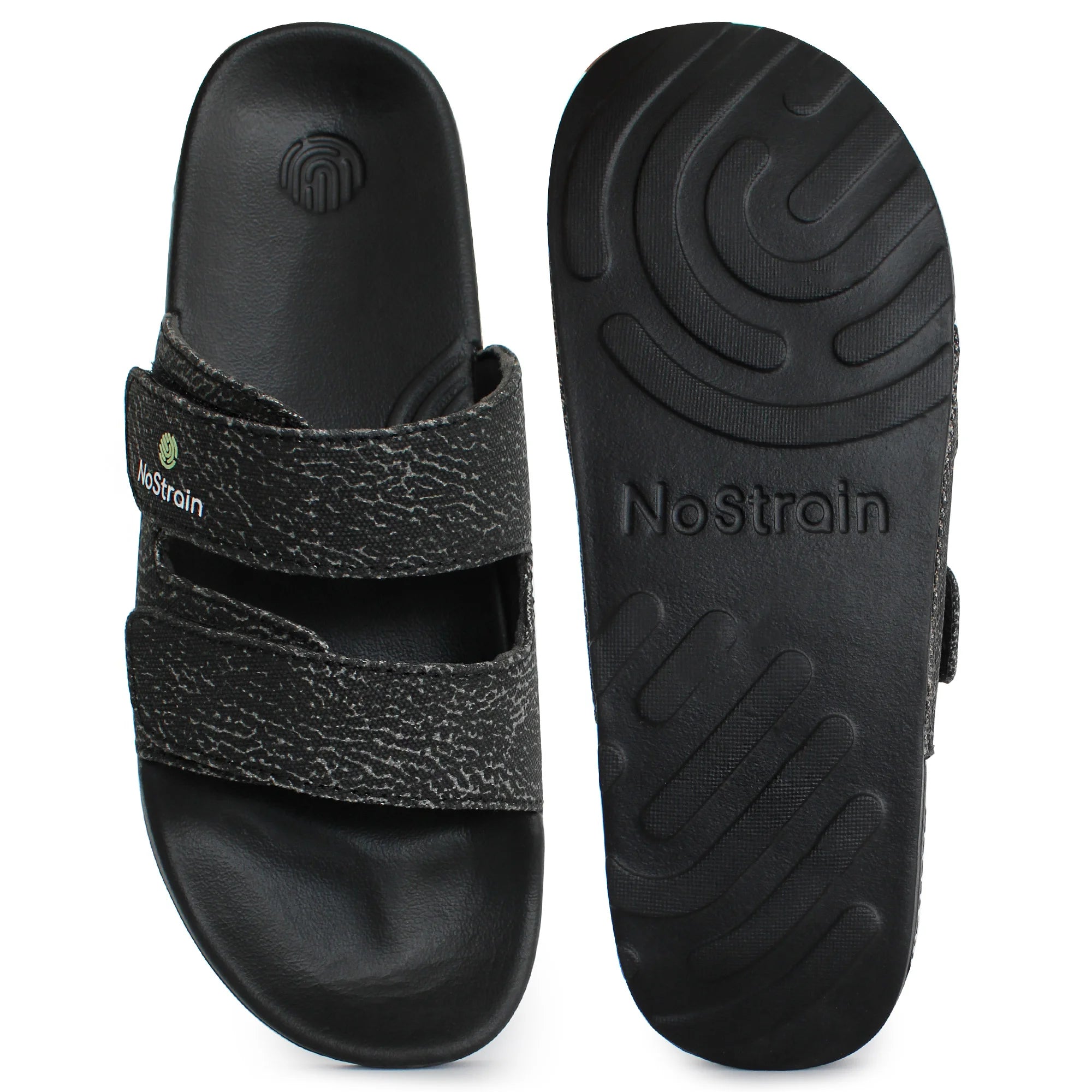 Pair of Men's Sugar Sliders in black with a wave print, perfect for everyday wear.