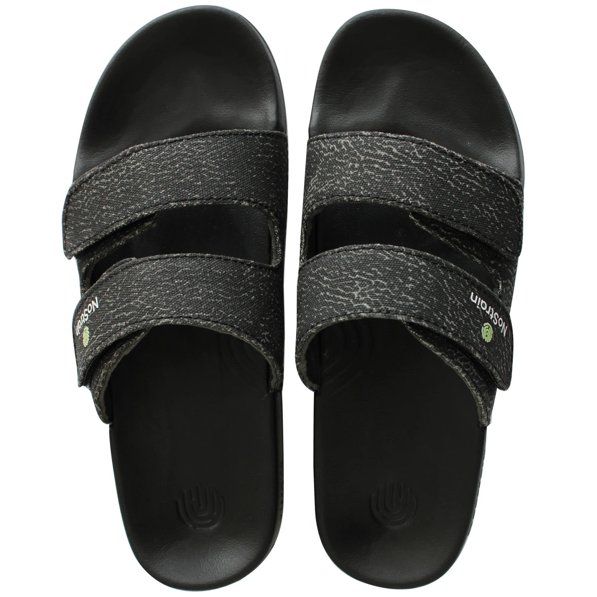 Men's Sugar Sliders in black canvas featuring a wave print that turns heads.