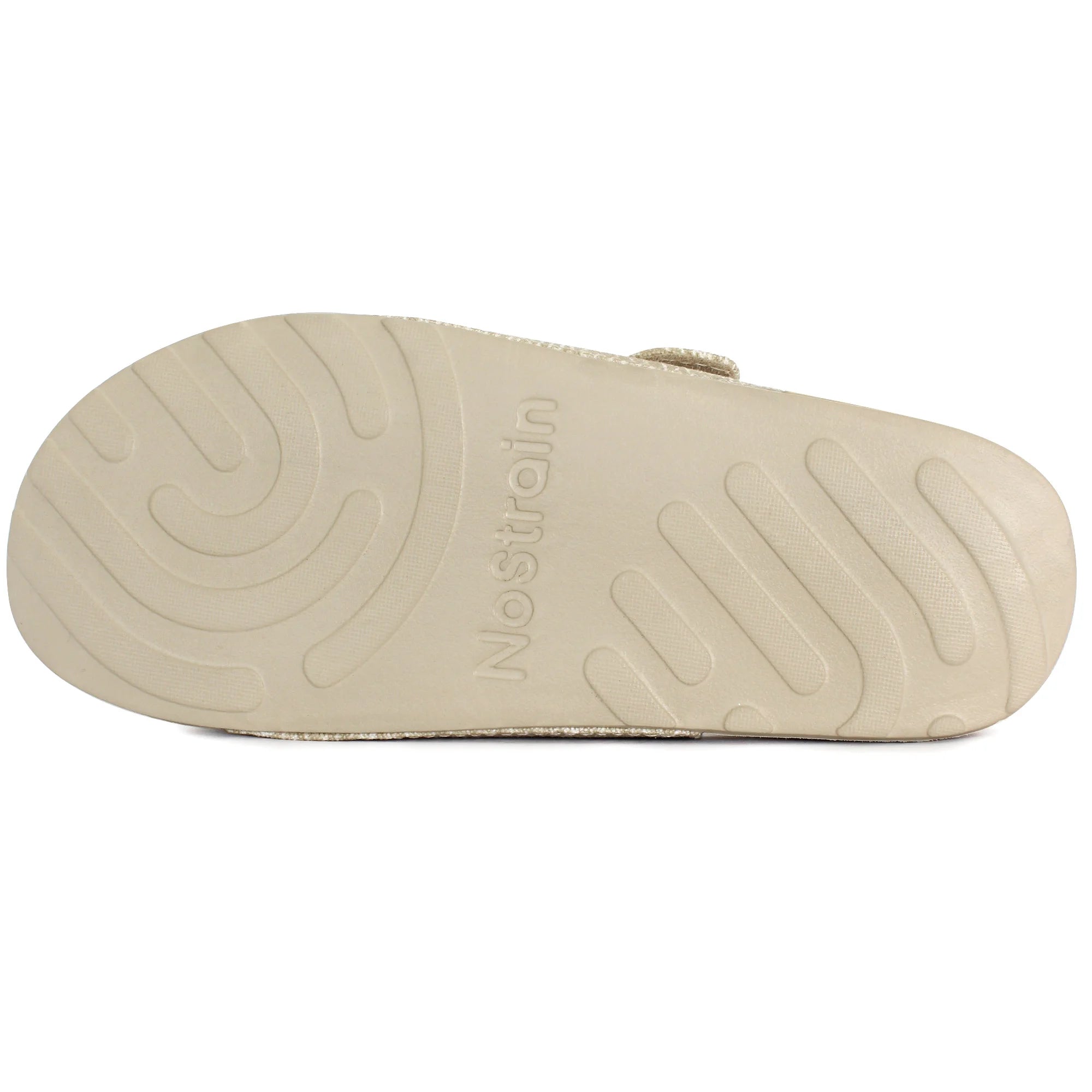 Men’s sliders in sandy beige, showing  bottom of the sliders.