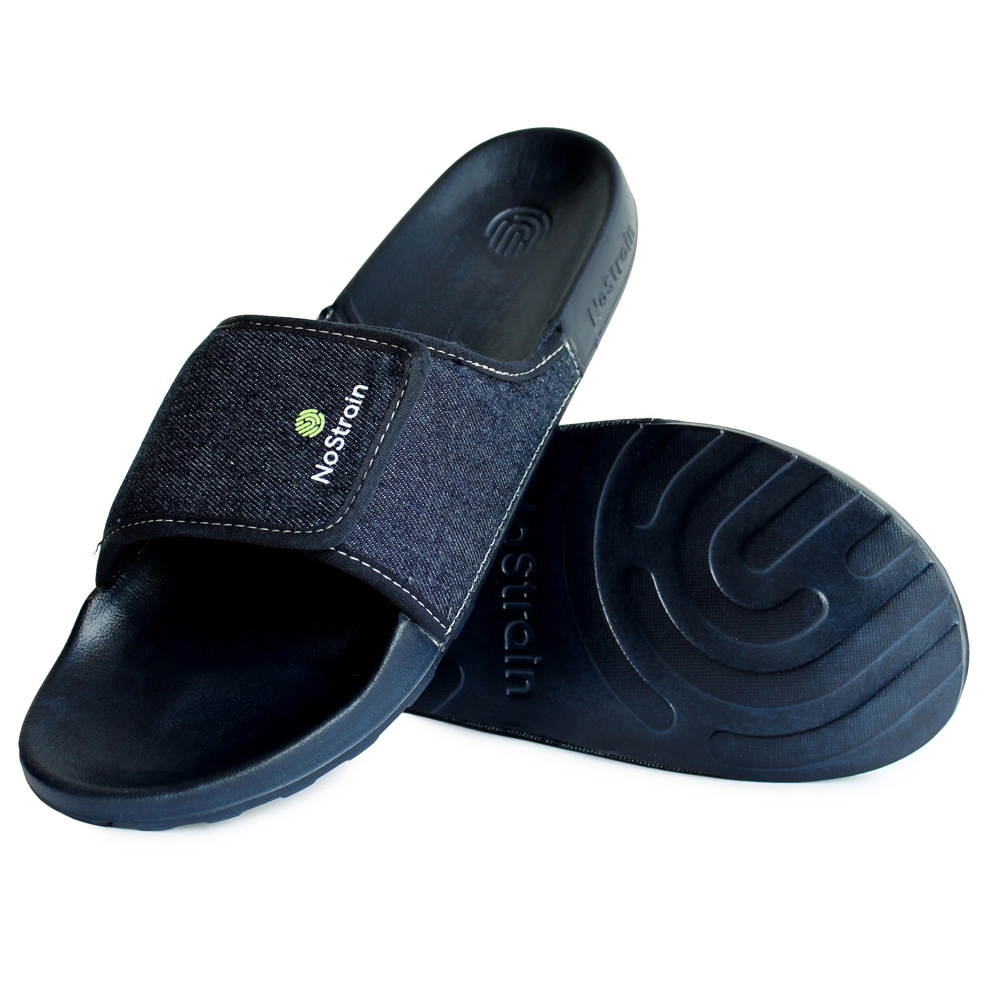 Experience the perfect blend of style and sustainability with Men's Denim Sugar Sliders in Dark Navy, featuring an eco-friendly EVA sole made from sugarcane.