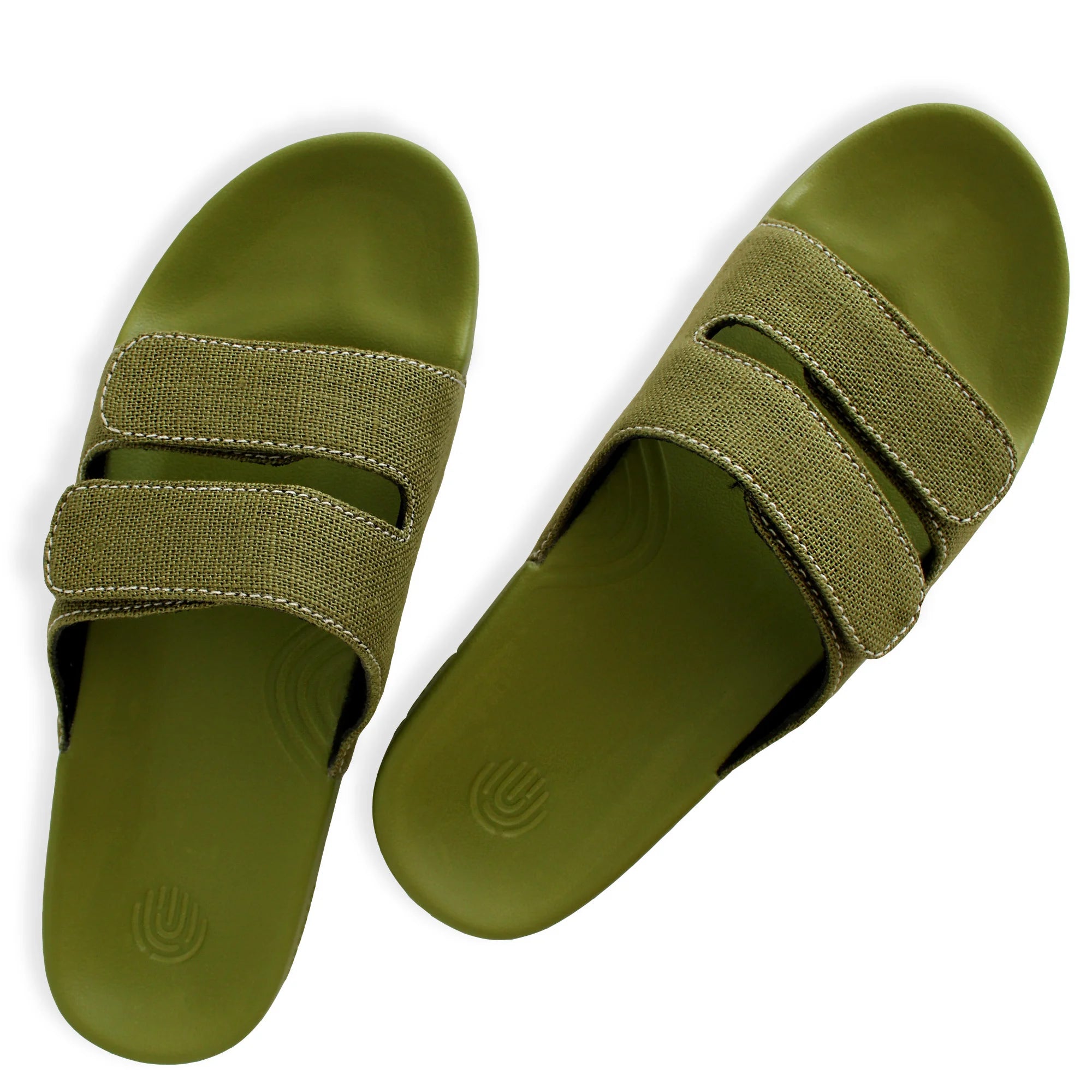 Upgrade your footwear collection with these Men's Olive Green Linen Parallel Sugar Sliders, combining style and functionality seamlessly.