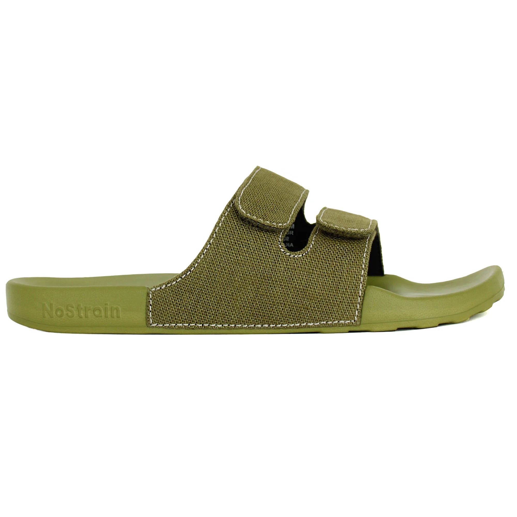 Elevate your streetwear game with these Men's Olive Green Linen Parallel Sugar Sliders, designed for the fashion-forward individual.