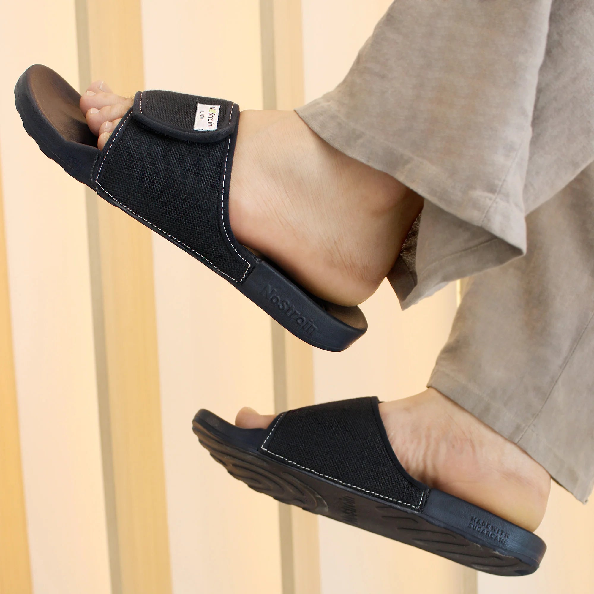 Stay stylish with Men's Navy Linen Sugar Sliders, perfect for everyday wear.