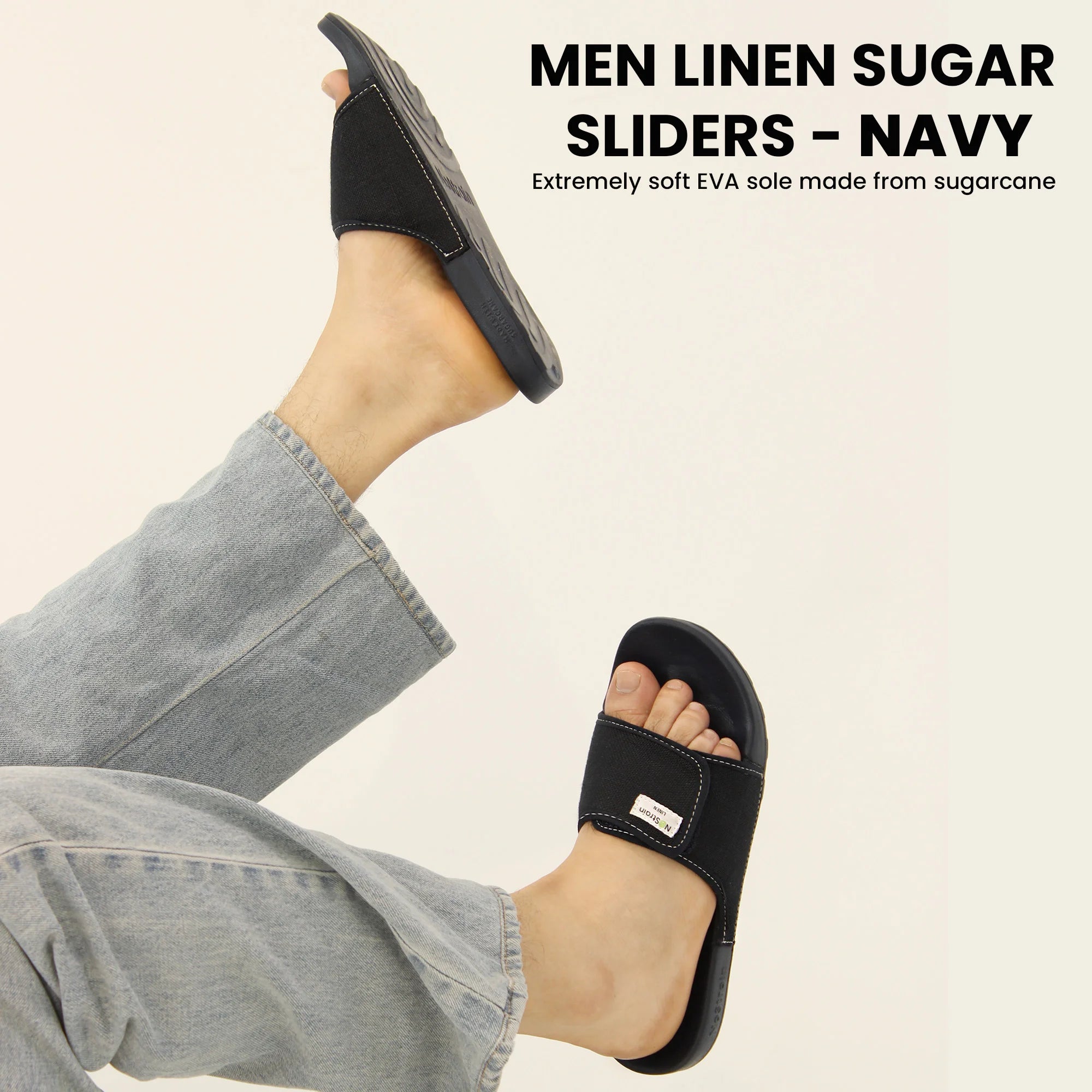 Discover the perfect blend of comfort and style with Men's Navy Linen Sugar Sliders, a must-have choice.