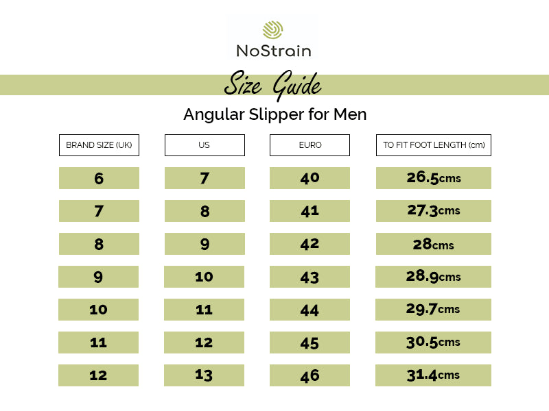 Black Slippers Size chart for men