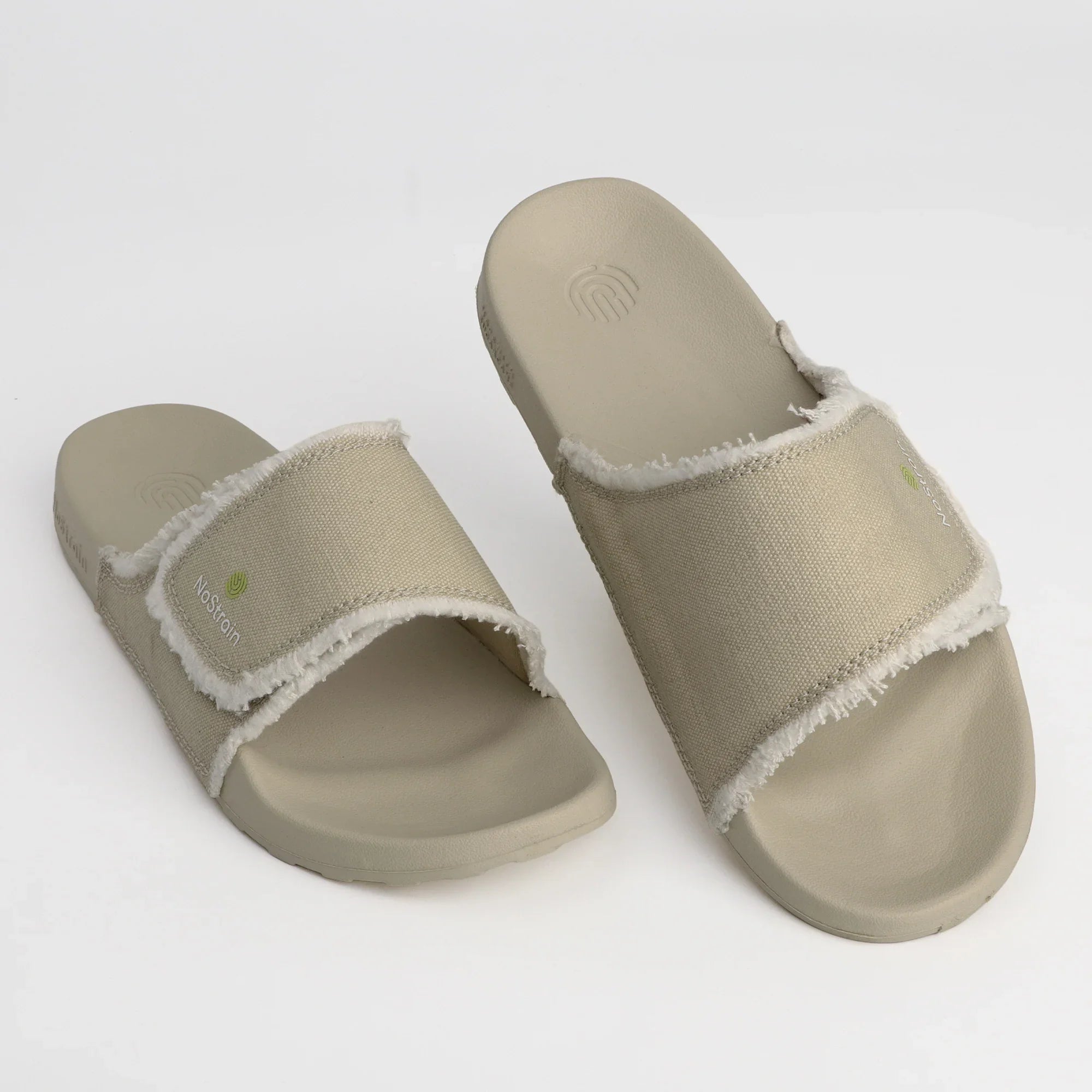 closeup look of the straps of Women Canvas Sugar Sliders with rough edges