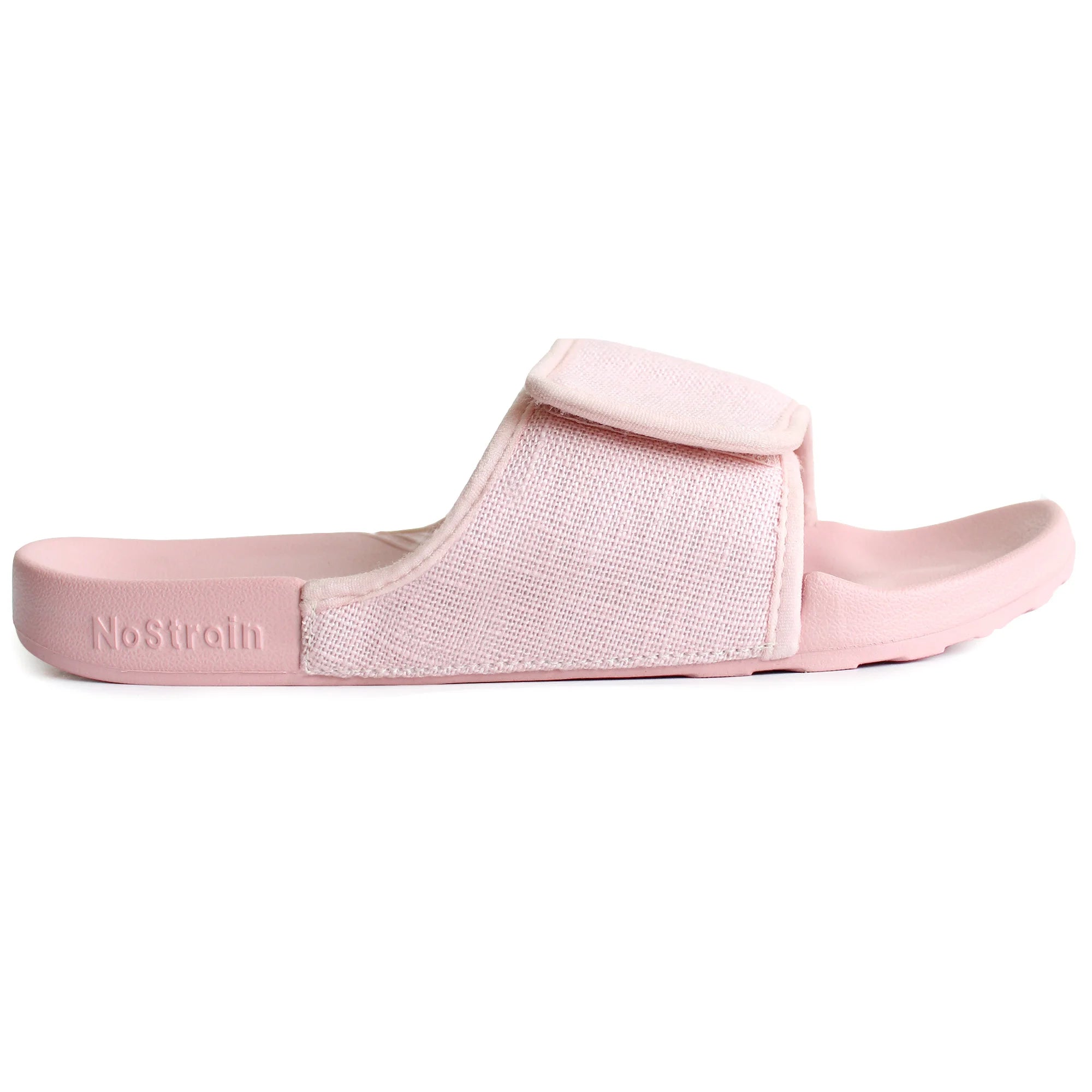 Women's Pastel Pink Linen Sugar Sliders, ideal for fashionable and casual outings