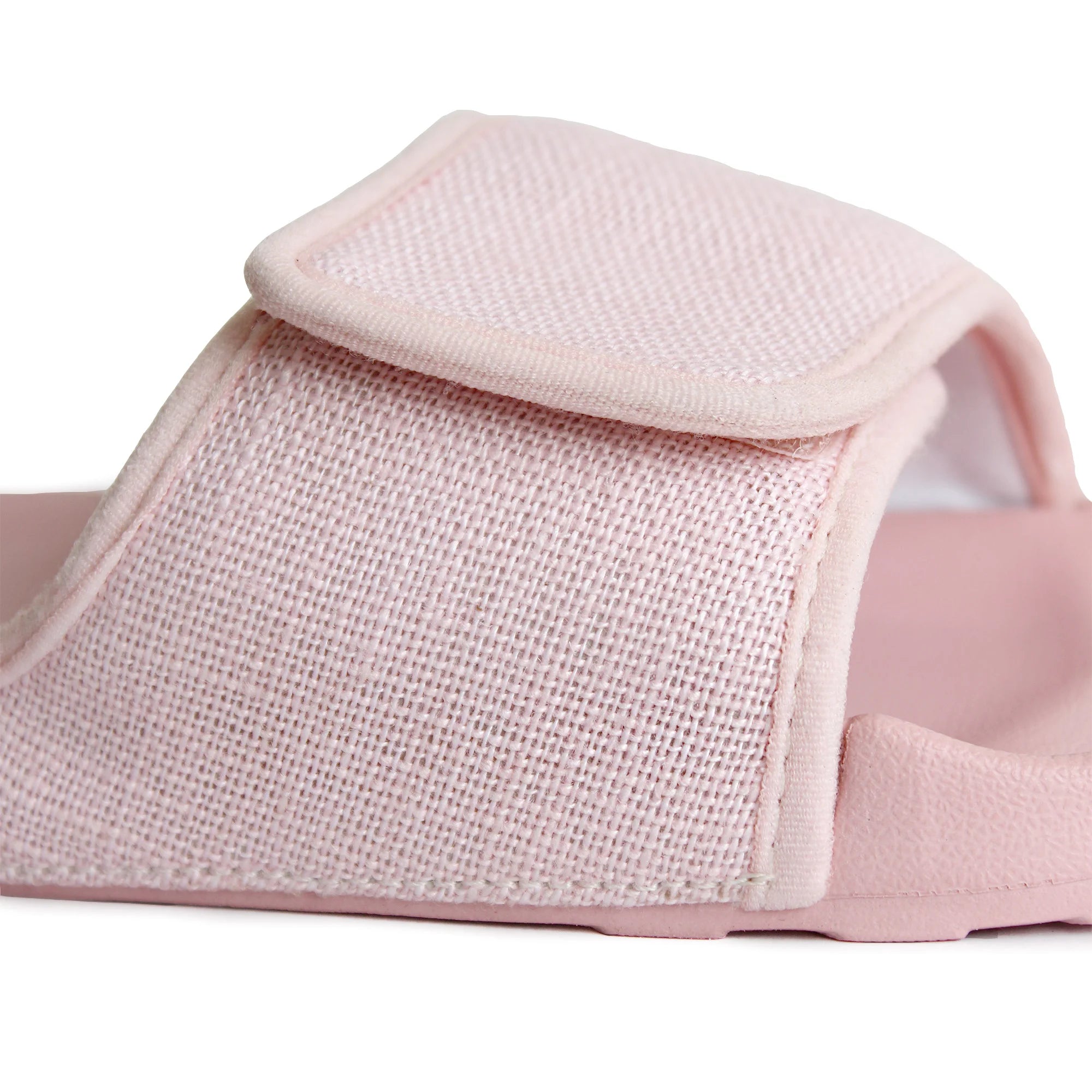 Experience playful elegance with Women's Pastel Pink Linen Sugar Sliders, a delightful choice for any occasion.